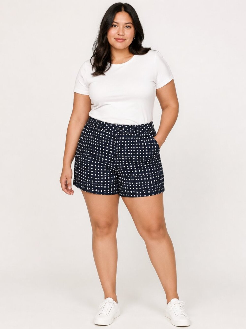Tommy Hilfiger Women’s Size 16 Navy White Geometric Print Cotton Shorts Preppy